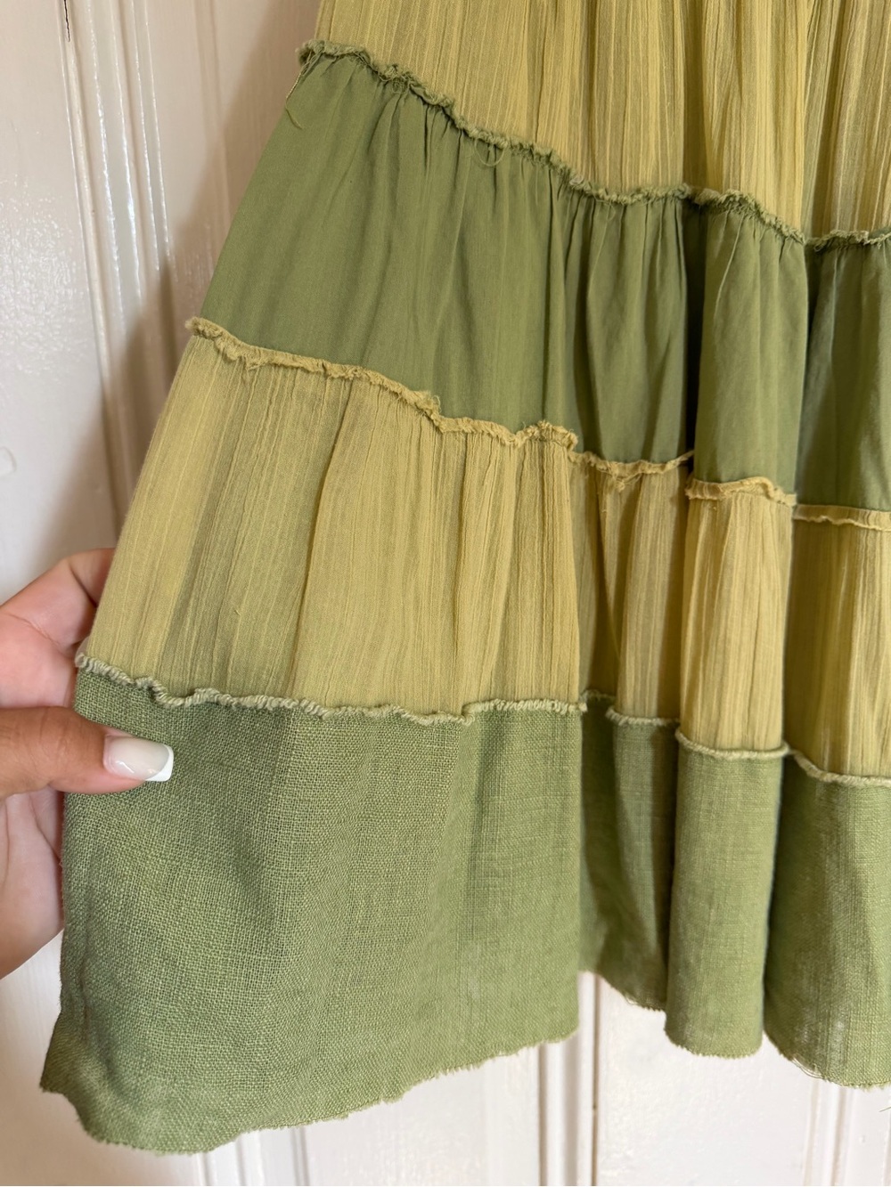 Y2K rare free people size small Women's Two-Tone Green Tiered Boho Skirt - Picture 9 of 15
